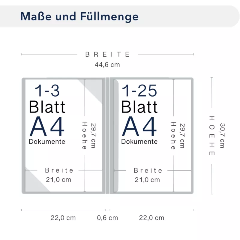 Premium Karton-Mappe 2-teilig in Marineblau mit Dreiecktaschen und 1 Klemmschiene