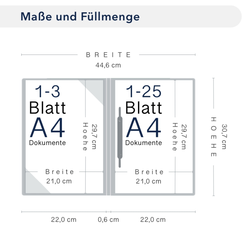 Naturkarton-Mappe 2-teilig in Marineblau mit Dreiecktaschen und 1 Heftstreifen