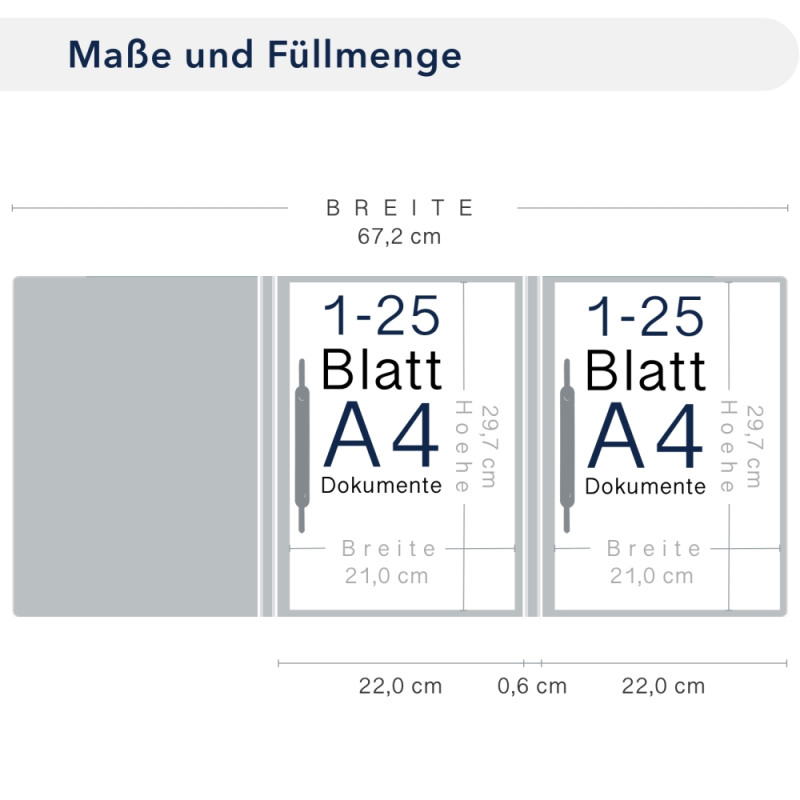 Naturkarton-Mappe 3-teilig in Marineblau mit runder Metallklammer und 2 Heftstreifen