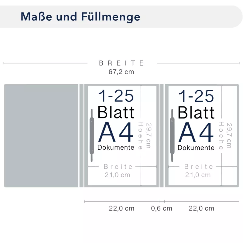 Premium Karton-Mappe 3-teilig in Marineblau mit Dreiecktaschen (re.) und 2 Heftstreifen