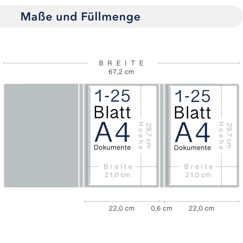 Naturkarton-Mappe 3-teilig in Marineblau mit Dreiecktaschen (re.) und 2 Klemmschienen