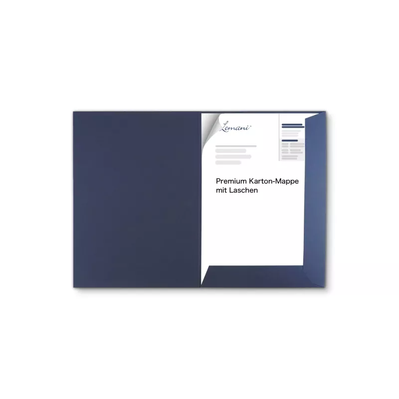 Premium Karton-Mappe 1-teilig in Marineblau mit Laschen