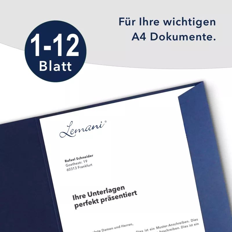 Premium Karton-Mappe 1-teilig in Marineblau mit Laschen