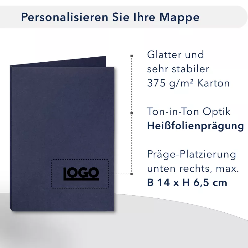 Premium Karton-Mappe 1-teilig in Marineblau mit Laschen