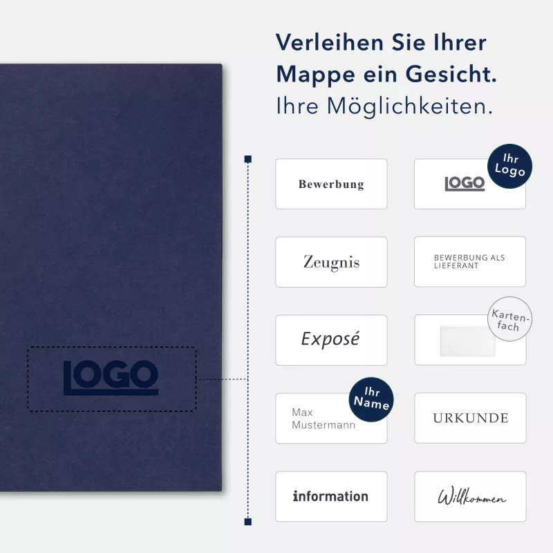 Premium Karton-Mappe 1-teilig in Marineblau mit Laschen