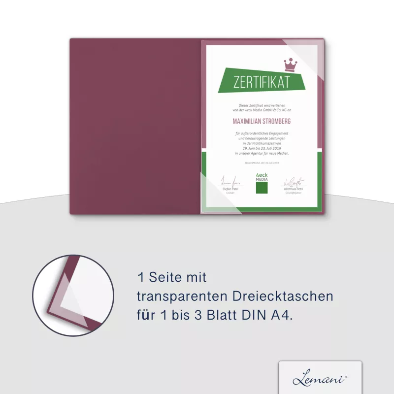 Premium Karton-Mappe 1-teilig in Bordeaux mit Dreiecktaschen