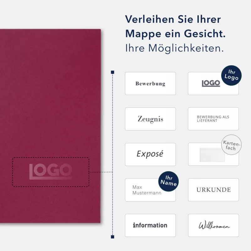 Premium Karton-Mappe 1-teilig in Bordeaux mit Laschen