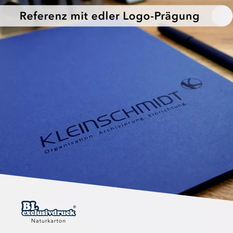 Naturkarton-Mappe 2-teilig in Königsblau mit Dreiecktaschen und 1 Klemmschiene