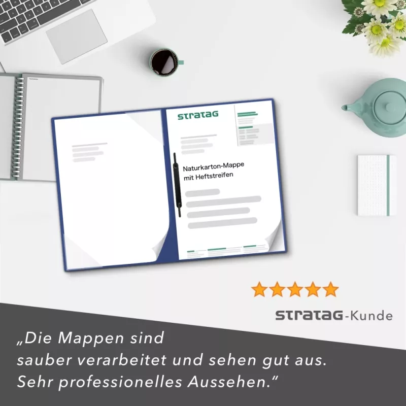 Naturkarton-Mappe 2-teilig in Königsblau mit Dreiecktaschen und 1 Heftstreifen