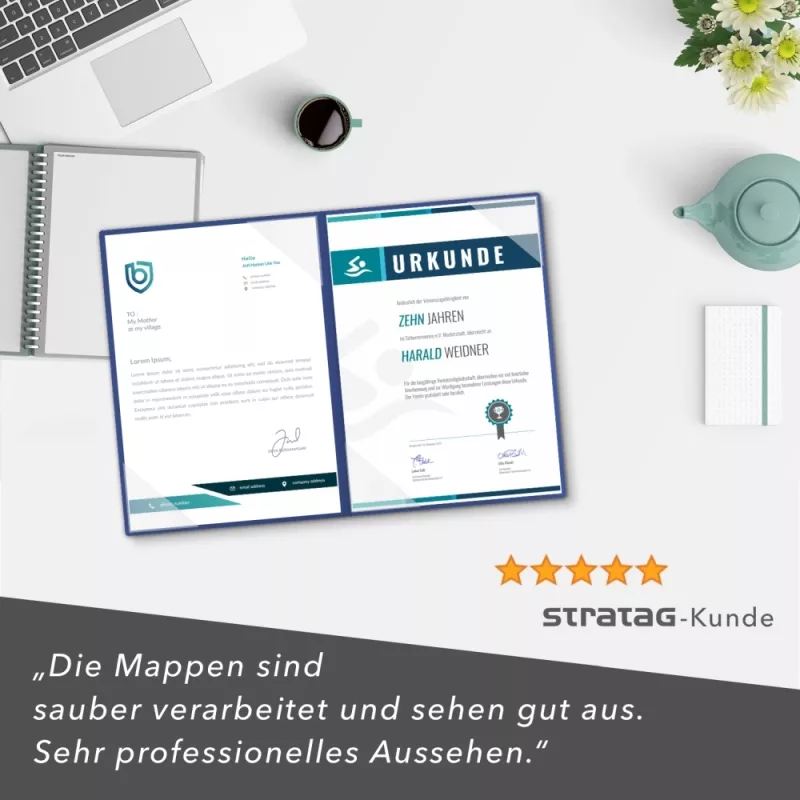 Naturkarton-Mappe 2-teilig in Königsblau mit 2 Seiten Dreiecktaschen