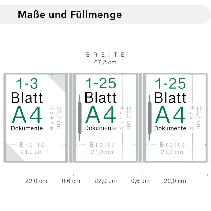 Naturkarton-Mappe 3-teilig in Königsblau mit Dreiecktaschen (li.) und 2 Heftstreifen