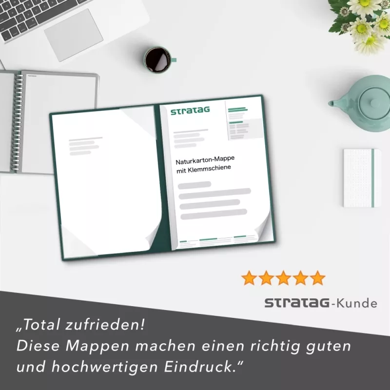 Recyclingkarton-Mappe 2-teilig in Tannengrün mit Dreiecktaschen und 1 Klemmschiene