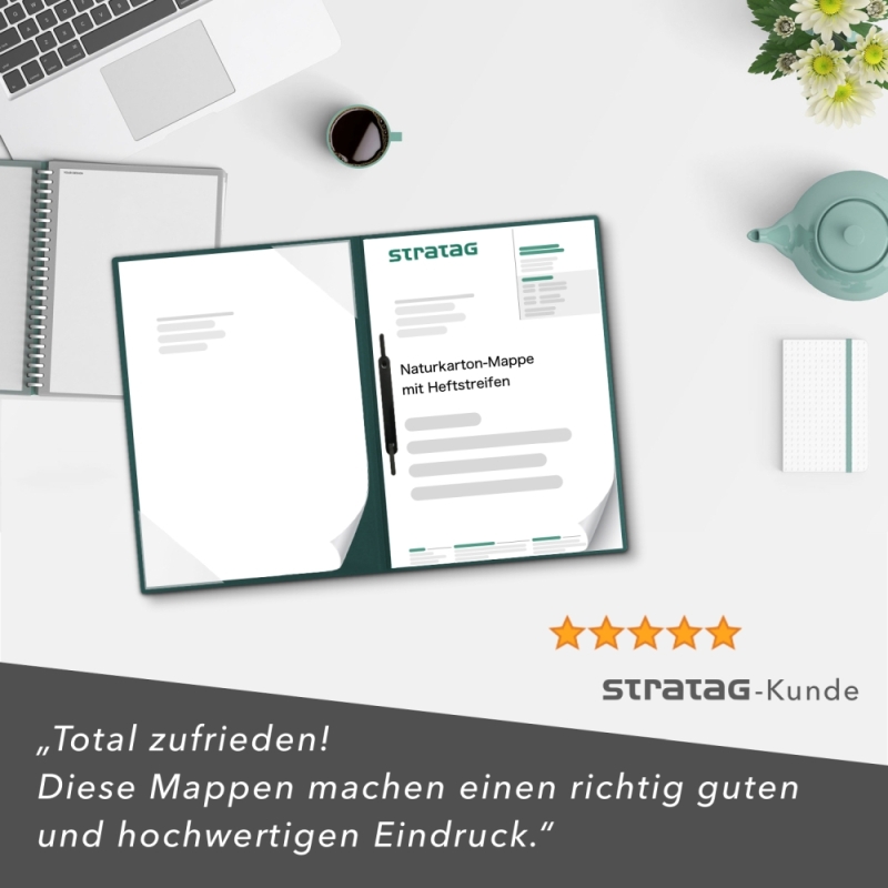 Naturkarton-Mappe 2-teilig in Tannengrün mit Dreiecktaschen und 1 Heftstreifen