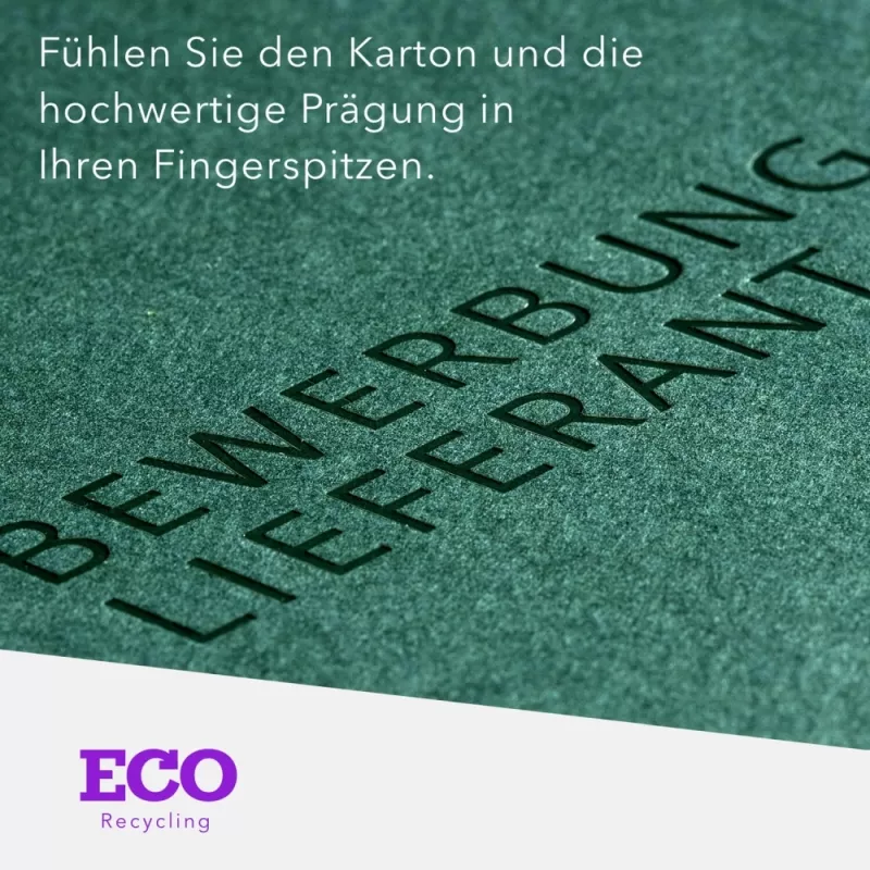 Recyclingkarton-Mappe 2-teilig in Tannengrün mit 2 Seiten Dreiecktaschen