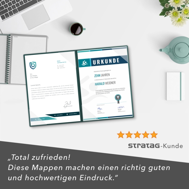 Naturkarton-Mappe 2-teilig in Tannengrün mit 2 Seiten Dreiecktaschen