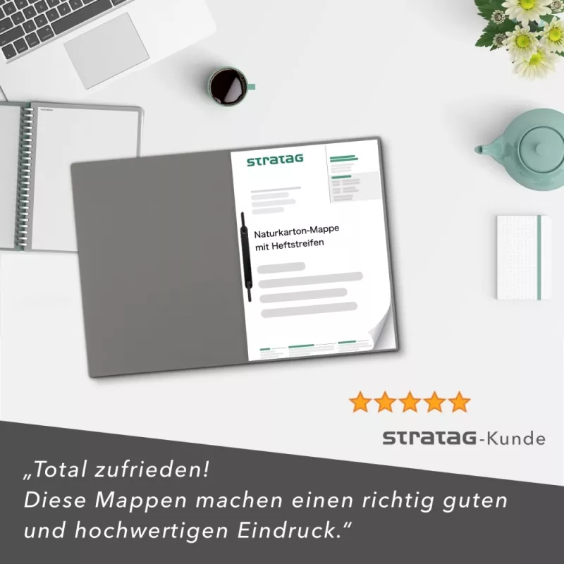 Naturkarton-Mappe 1-teilig in Steingrau mit 1 Heftstreifen