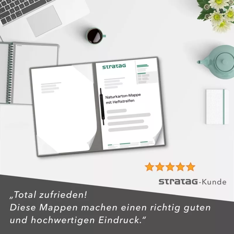 Naturkarton-Mappe 2-teilig in Steingrau mit Dreiecktaschen und 1 Heftstreifen