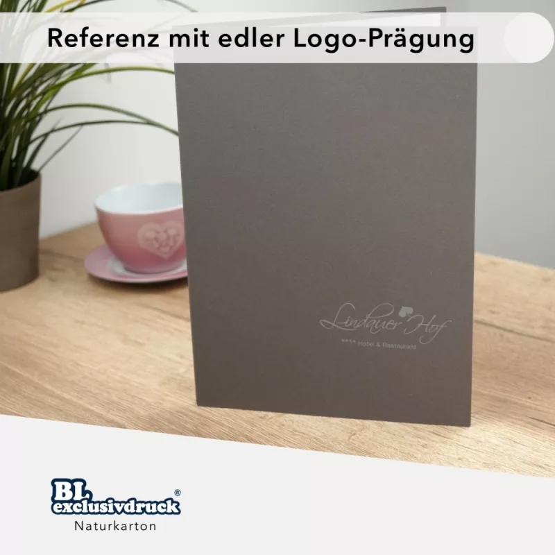 Naturkarton-Mappe 3-teilig in Steingrau mit Dreiecktaschen (li.) und 2 Klemmschienen