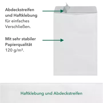 25 Stück B4 Versandtaschen in Weiß, haftklebend mit Abdeckstreifen, ohne Fenster