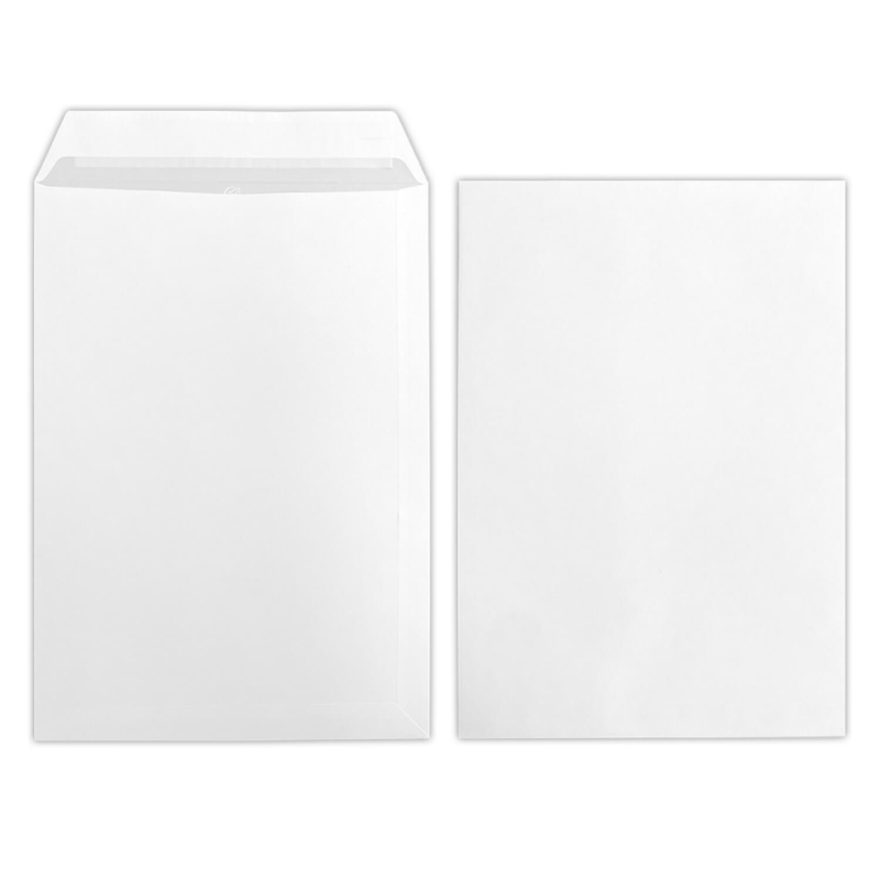 50 Stück B4 Versandtaschen in Weiß, haftklebend mit Abdeckstreifen, ohne Fenster