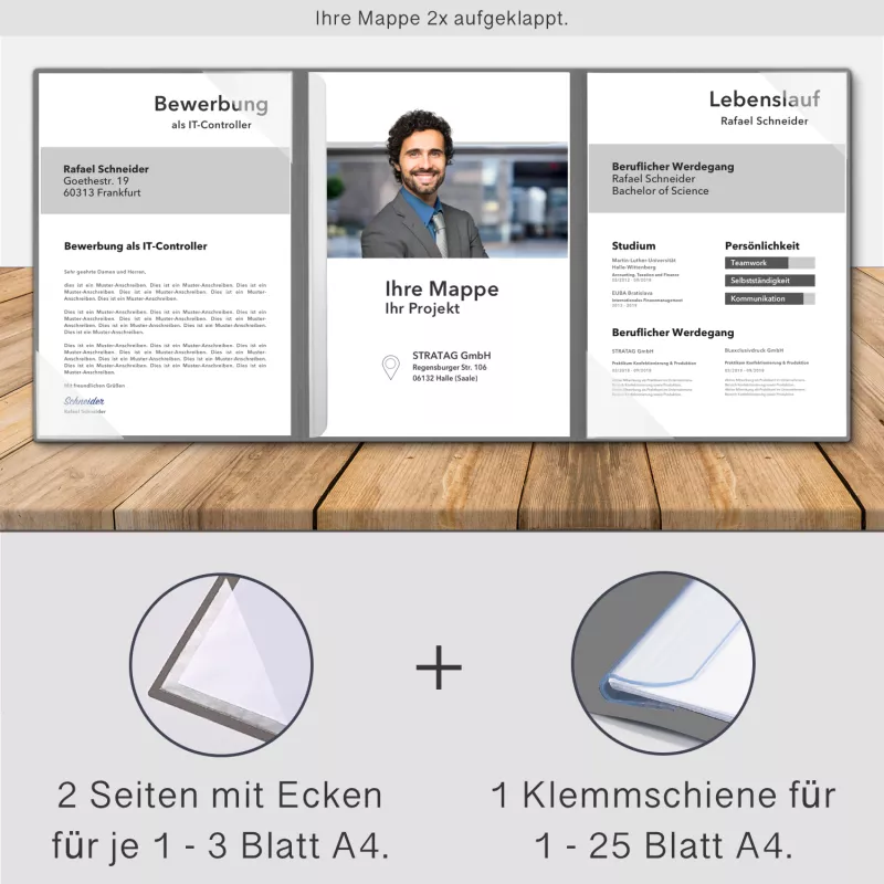 BL-exclusivdruck® EASY 3-teilige Bewerbungsmappe Naturkarton