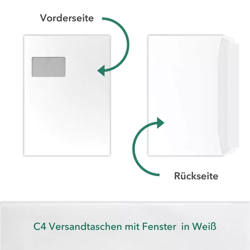 50 Stück C4 Briefumschläge in Weiß, haftklebend mit Abdeckstreifen, mit Fenster