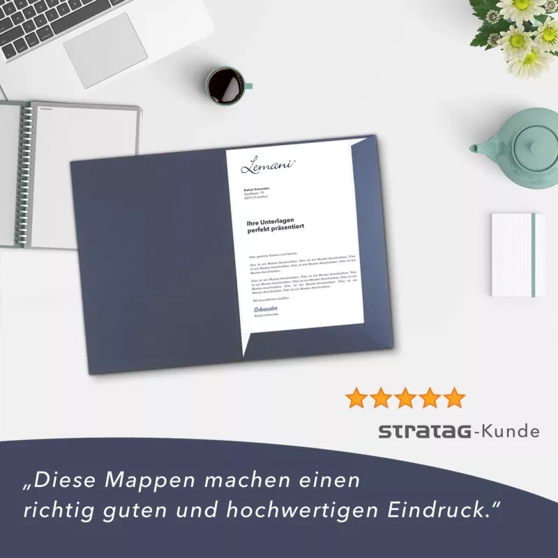10 Stück Präsentationsmappen mit Laschen Lemani® Premium-Karton (1721)
