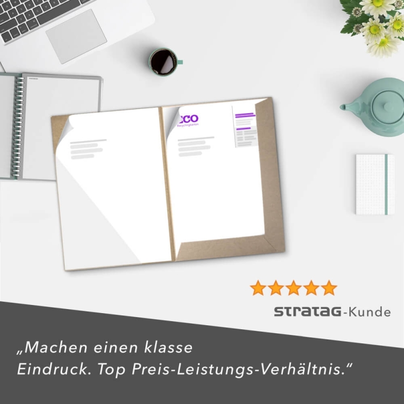 10 Stück Angebotsmappen mit Laschen und großer Dreiecktasche ECO Recyclingkarton (8933)