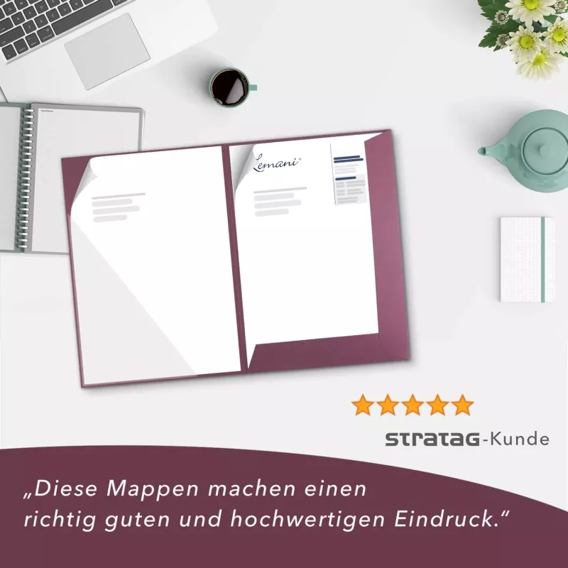 10 Stück Angebotsmappen mit Laschen und großer Dreiecktasche Lemani® Premium-Karton (1333)