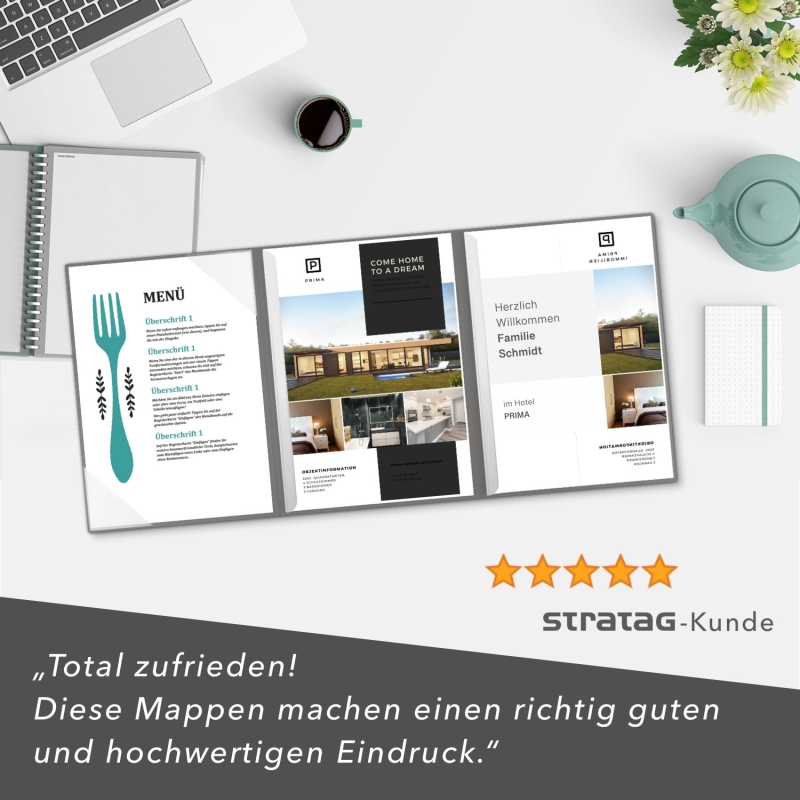 5 Stück Hotelmappen BL-exclusivdruck® OPTIMA-plus Naturkarton